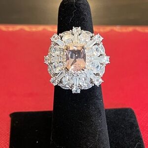 Art Deco Simulated Diamond and Morganite Vintage Cocktail Ring